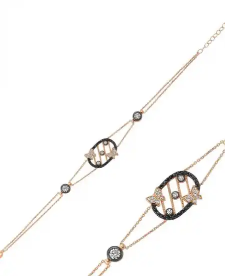 Gümüş Rose Taşlı Kelebek Bayan Bileklik