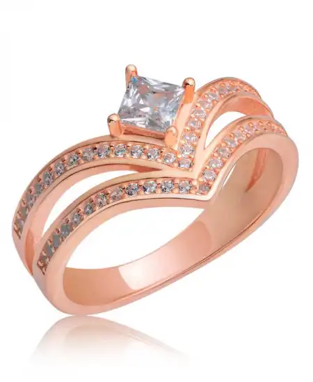 Gümüş Rose Tek Taş Kadın Yüzük