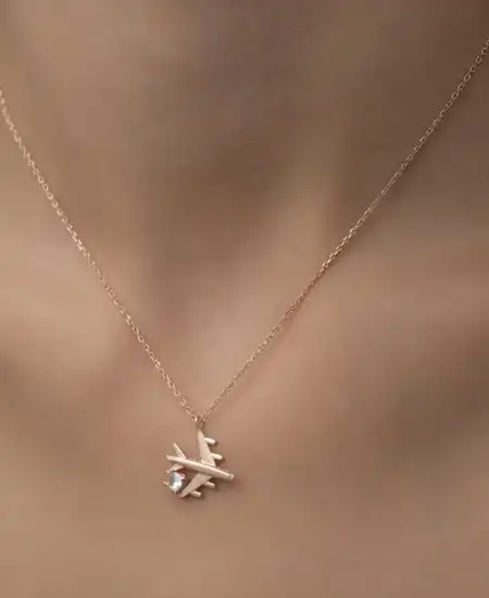 Gümüş Rose Tek Taşlı Uçak Kadın Kolye
