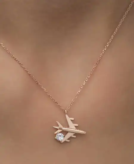 Gümüş Rose Tek Taşlı Uçak Kadın Kolye