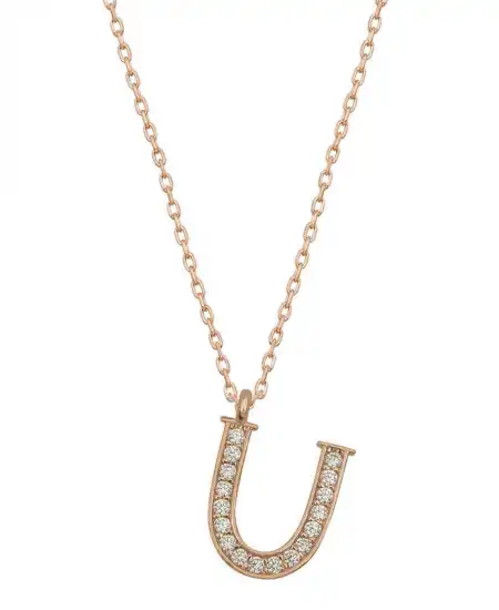 Gümüş Rose U Harfi Kadın Kolye