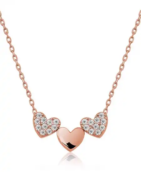 Gümüş Rose Üç Kalp Bayan Kolye