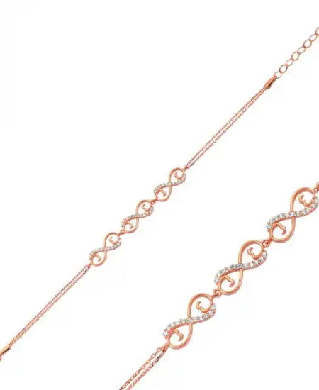 Gümüş Rose Üç Kalpli Sonsuzluk Bayan Bileklik