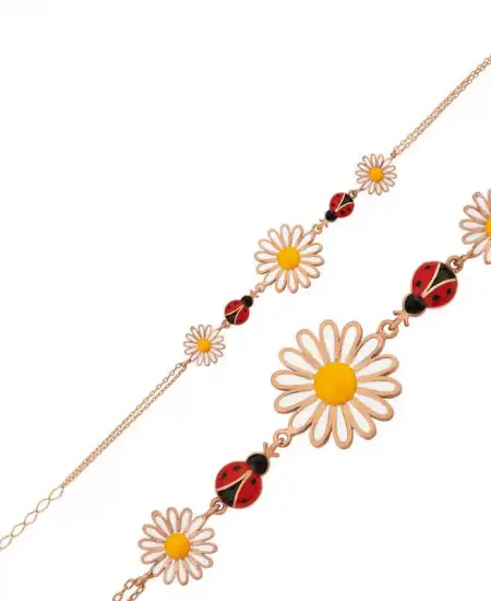 Gümüş Rose Uğur Böcekli Papatya Bayan Bileklik