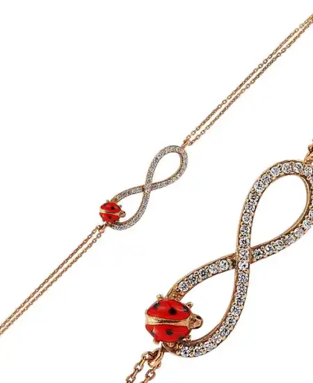 Gümüş Rose Uğur Böcekli Sonsuzluk Bayan Bileklik