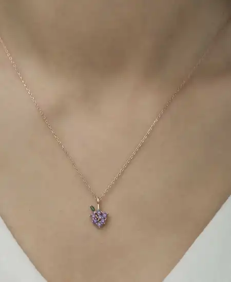 Gümüş Rose Üzüm Figürlü Meyve Kolye