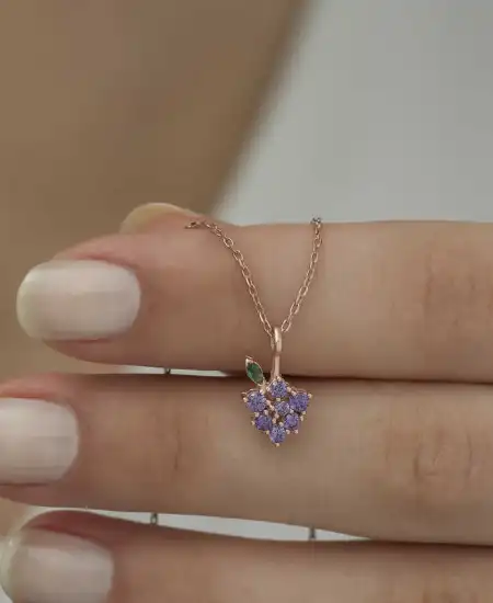 Gümüş Rose Üzüm Figürlü Meyve Kolye