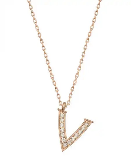 Gümüş Rose V Harfi Kadın Kolye