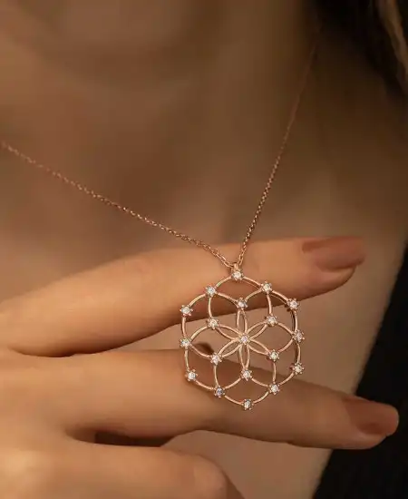 Gümüş Rose Yaşam Çiçeği Kolye