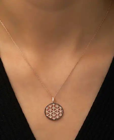 Gümüş Rose Yaşam Çiçeği Kolye