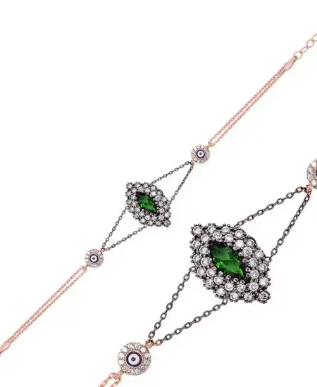 Gümüş Rose Yeşil Taşlı Otantik Bayan Bileklik