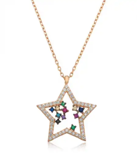 Gümüş Rose Yıldız Bayan Kolye