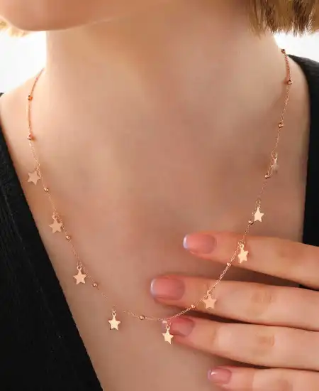 Gümüş Rose Yıldızlı Dorika Kadın Kolye