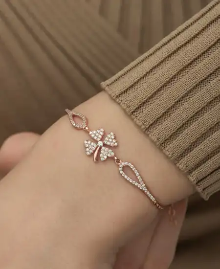 Gümüş Rose Yonca Bileklik