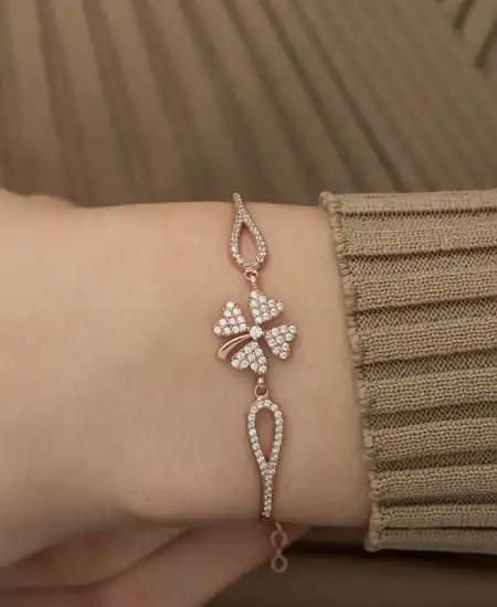 Gümüş Rose Yonca Bileklik