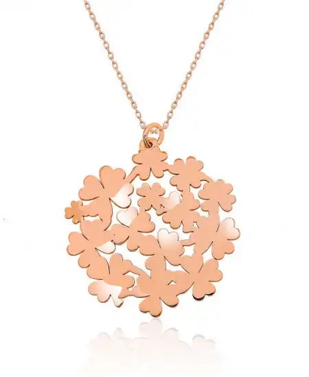 Gümüş Rose Yonca Buketi Kolye