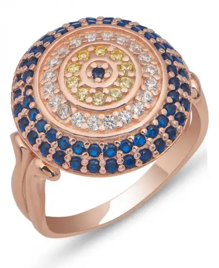 Gümüş Rose Yuvarlak Nazarlı Kadın Yüzük