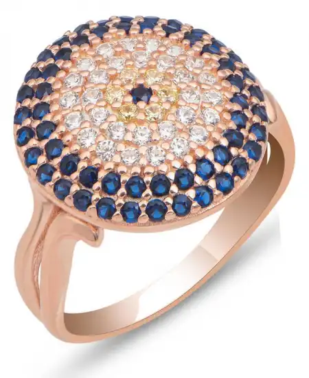 Gümüş Rose Yuvarlak Nazarlı Kadın Yüzük