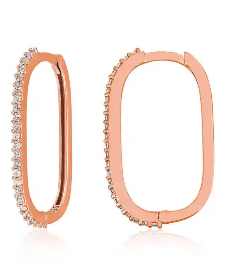 Gümüş Rose Zirkon Taşlı Halka Kadın Küpe