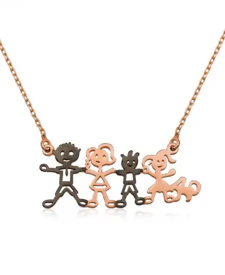 Gümüş Rsse Mutlu Aile Kolyesi