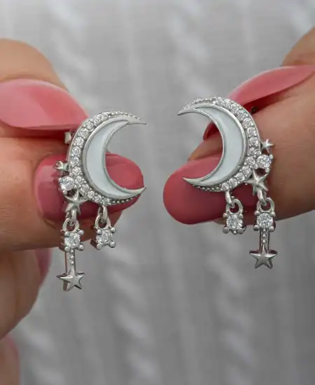 Gümüş Sallantılı Ay Yıldız Kadın Küpe