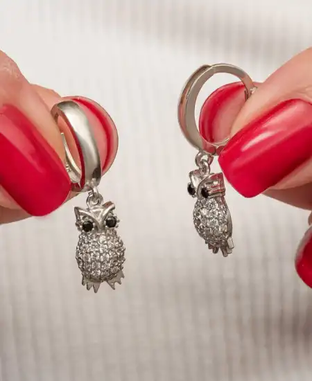 Gümüş Sallantılı Baykuş Kadın Küpe