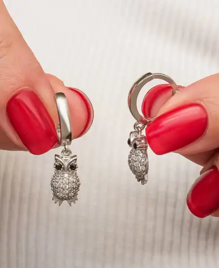 Gümüş Sallantılı Baykuş Kadın Küpe