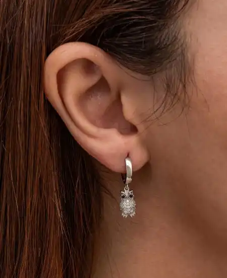 Gümüş Sallantılı Baykuş Kadın Küpe