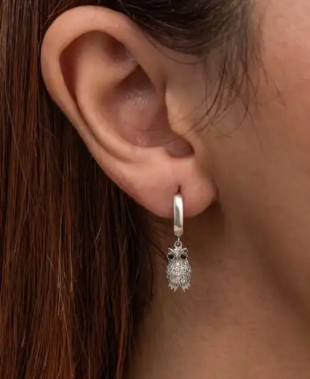 Gümüş Sallantılı Baykuş Kadın Küpe