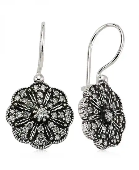 Gümüş Sallantılı Çiçek Küpe