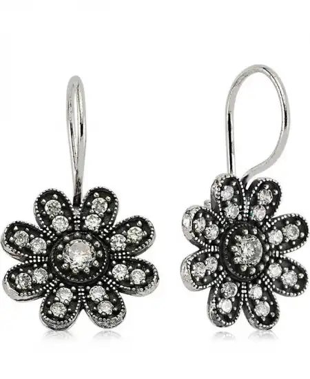 Gümüş Sallantılı Çiçek Küpe