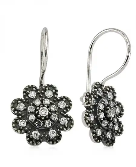 Gümüş Sallantılı Çiçek Küpe