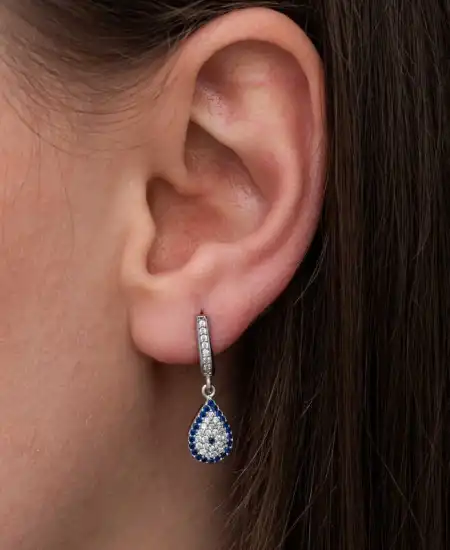 Gümüş Sallantılı Damla Nazar Kadın Küpe