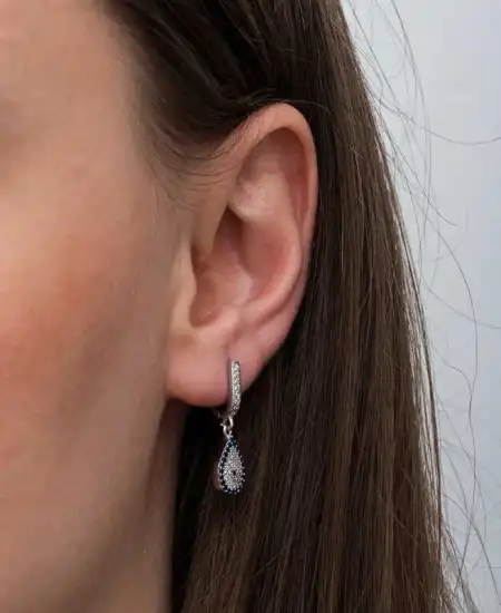 Gümüş Sallantılı Damla Nazar Kadın Küpe