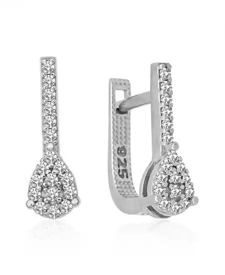 Gümüş Sallantılı Damla Taşlı Küpe