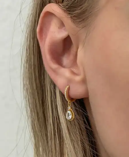 Gümüş Sallantılı Gold Damla Kadın Küpe