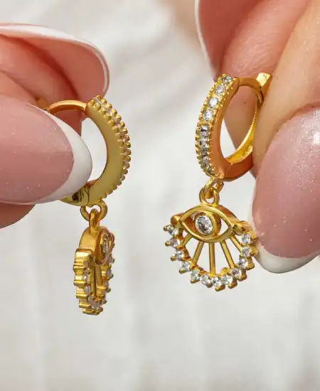 Gümüş Sallantılı Gold Göz Kadın Küpe