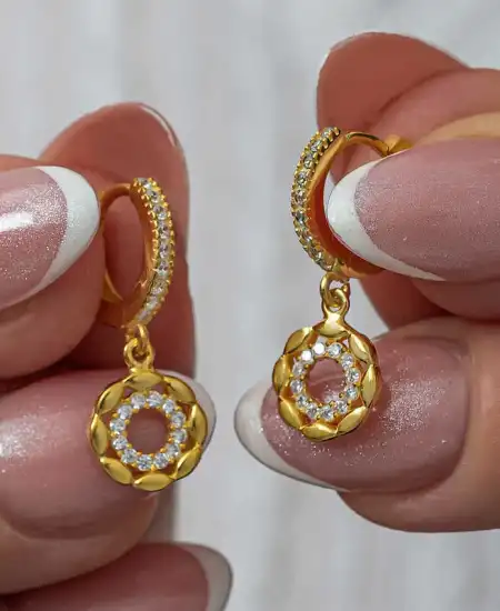 Gümüş Sallantılı Gold Halka Kadın Küpe