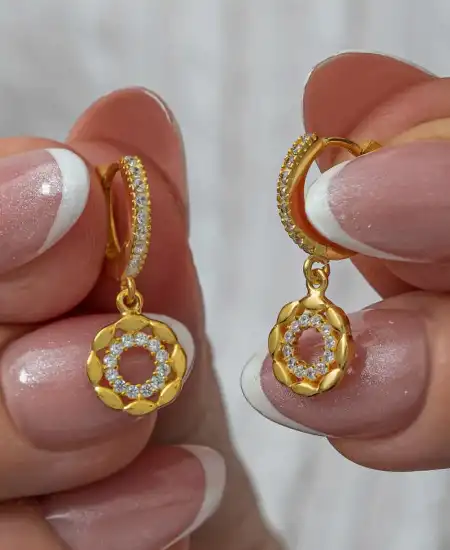 Gümüş Sallantılı Gold Halka Kadın Küpe