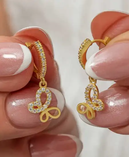 Gümüş Sallantılı Gold Kelebek Kadın Küpe