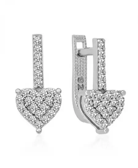 Gümüş Sallantılı Kalp Taşlı Küpe