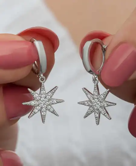 Gümüş Sallantılı Kutup Yıldızı Kadın Küpe
