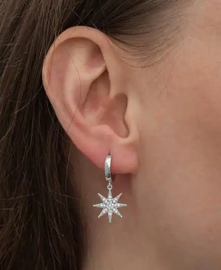 Gümüş Sallantılı Kutup Yıldızı Kadın Küpe