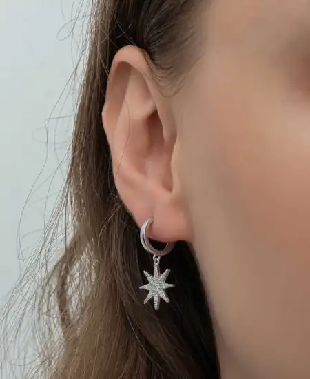 Gümüş Sallantılı Kutup Yıldızı Kadın Küpe