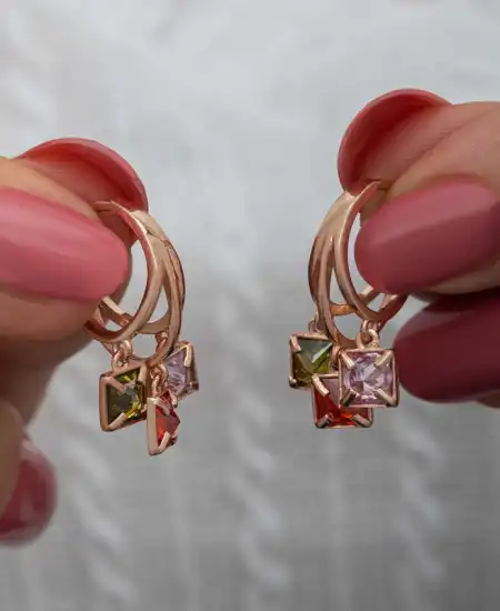 Gümüş Sallantılı Mix Taşlı Halka Kadın Küpe