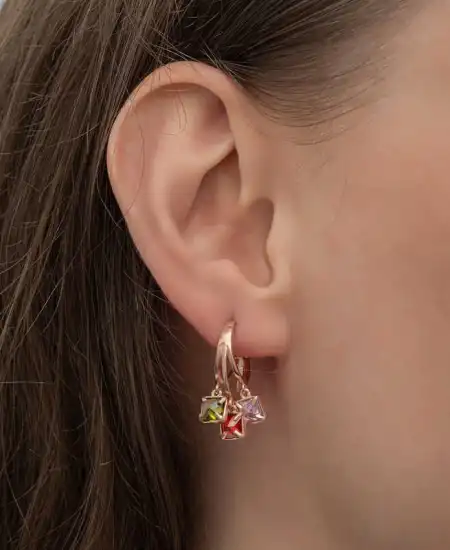 Gümüş Sallantılı Mix Taşlı Halka Kadın Küpe