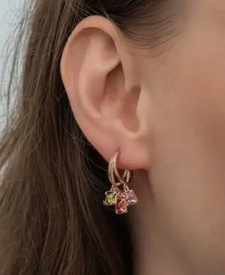 Gümüş Sallantılı Mix Taşlı Halka Kadın Küpe