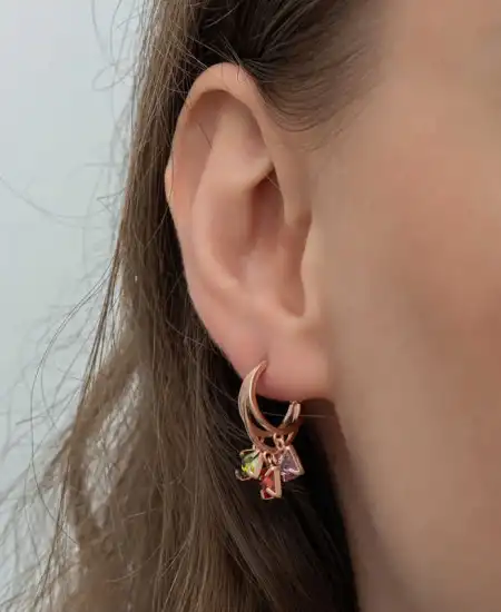 Gümüş Sallantılı Mix Taşlı Halka Kadın Küpe