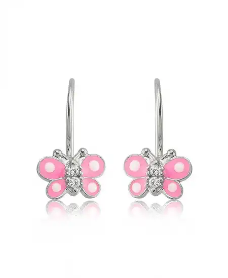 Gümüş Sallantılı Pembe Kelebek Çocuk Küpesi