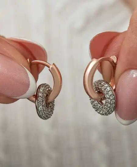 Gümüş Sallantılı Rose Halka Küpe